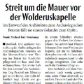 Streit um die Mauer vor der Wolderuskapelle Streit um die Mauer vor der Wolderuskapelle