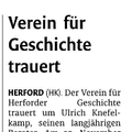 Verein für Geschichte trauert Verein für Geschichte trauert